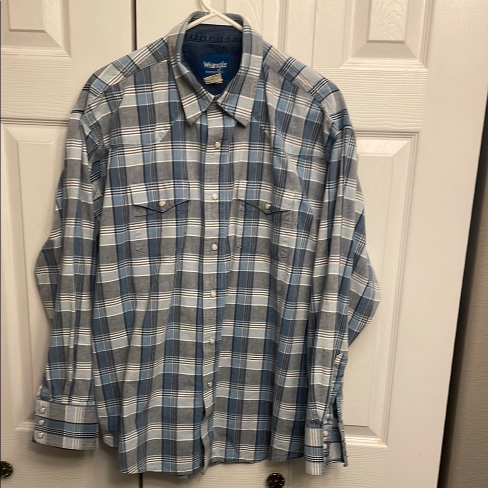 Wrangler Blue Plaid Pearl Snap Shirt